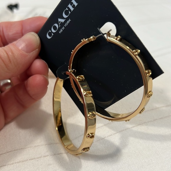 Coach Gold Studded Hoop Earrings - Picture 4 of 10